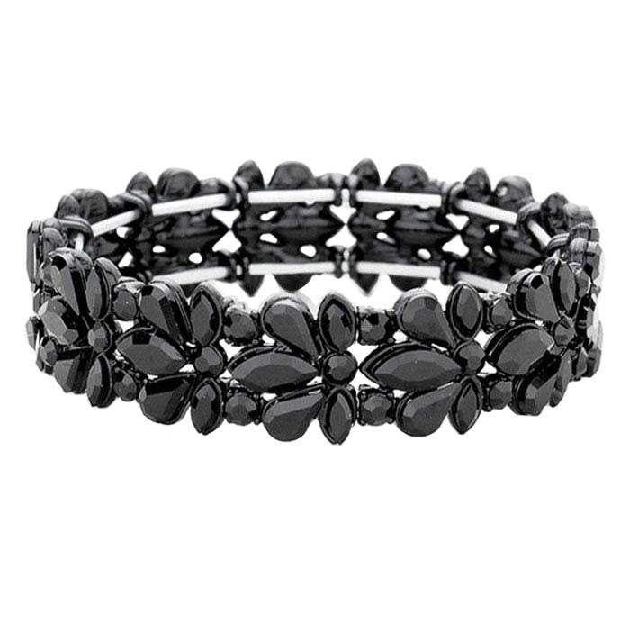 Floral Crystal Stretch Evening Bracelet - Madeline Love - Flyclothing LLC