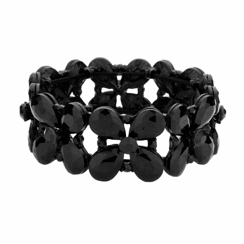 Floral Teardrop Glass Crystal Stretch Evening Bracelet - Madeline Love - Flyclothing LLC