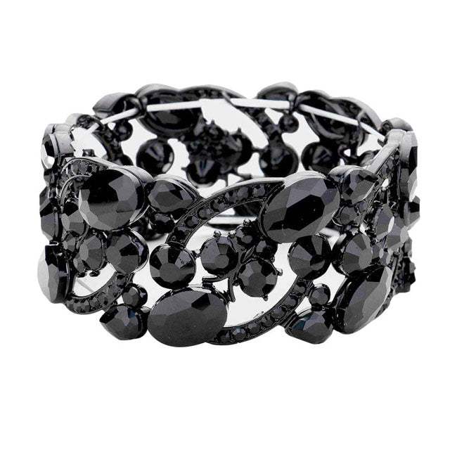 Glass Crystal Oval Butterfly Stretch Evening Bracelets - Madeline Love - Flyclothing LLC