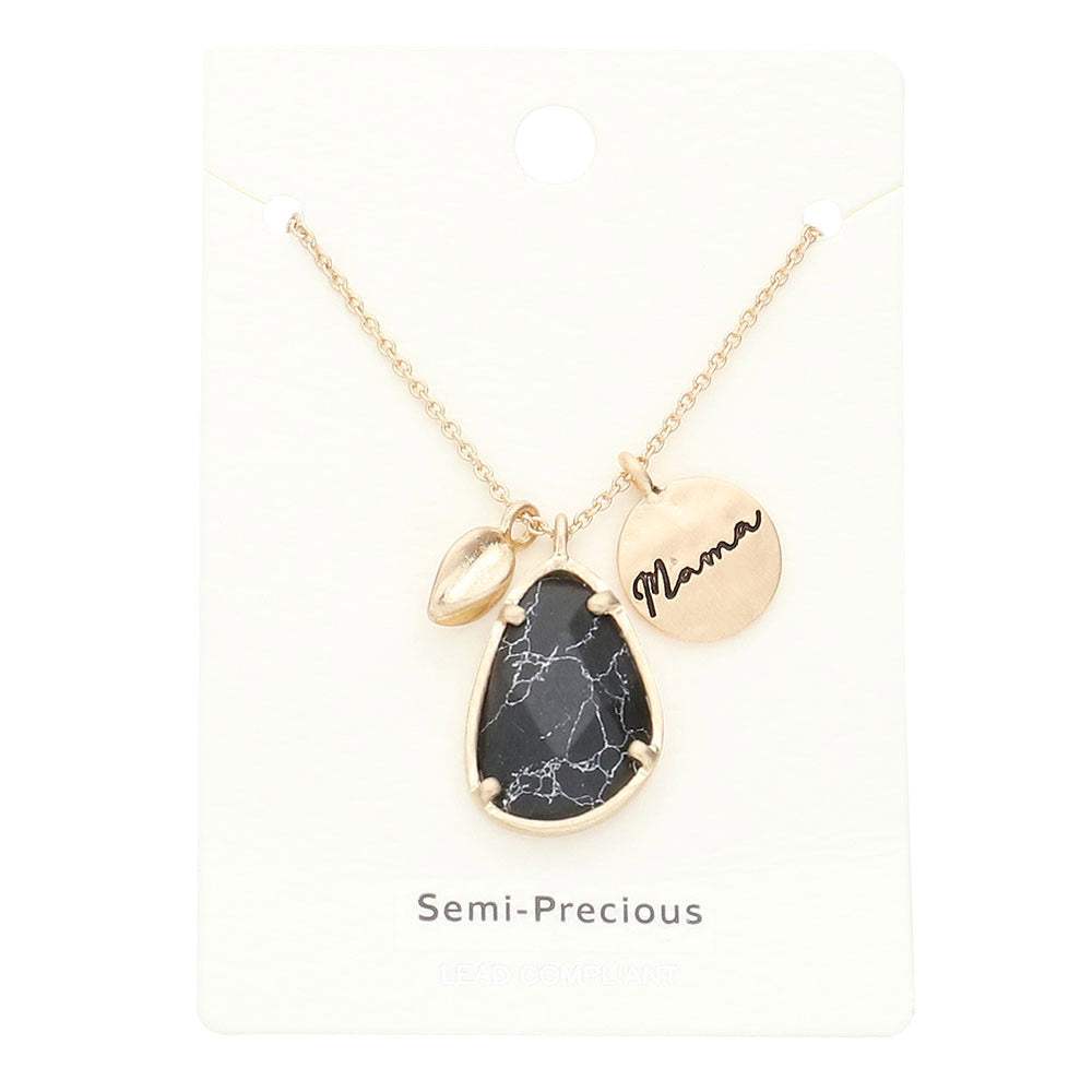 Mama Metal Disc Teardrop Semi Precious Pendant Necklace - Madeline Love - Flyclothing LLC