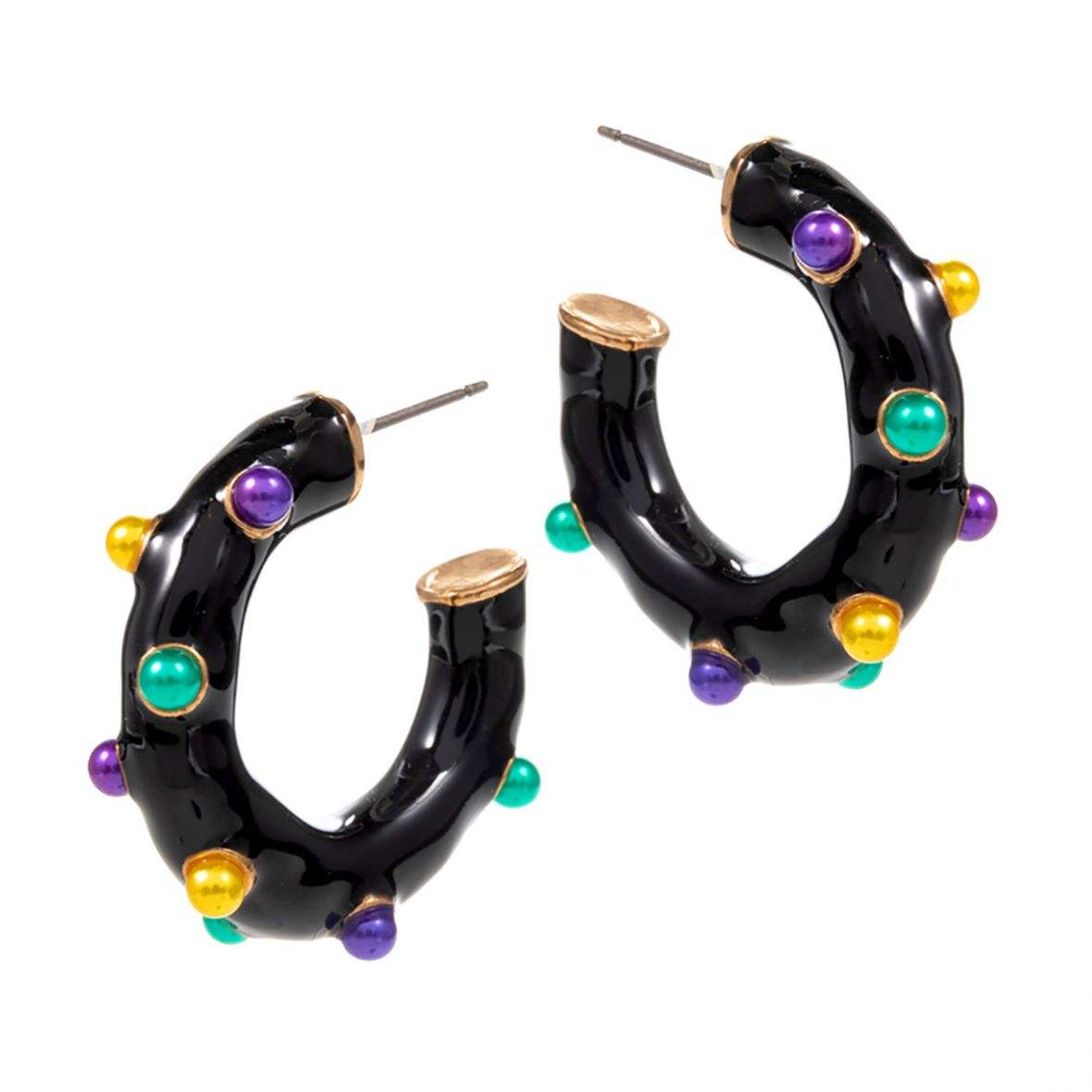 Mardi Gras Pearl Embellished Hoop Earrings - Madeline Love - Flyclothing LLC