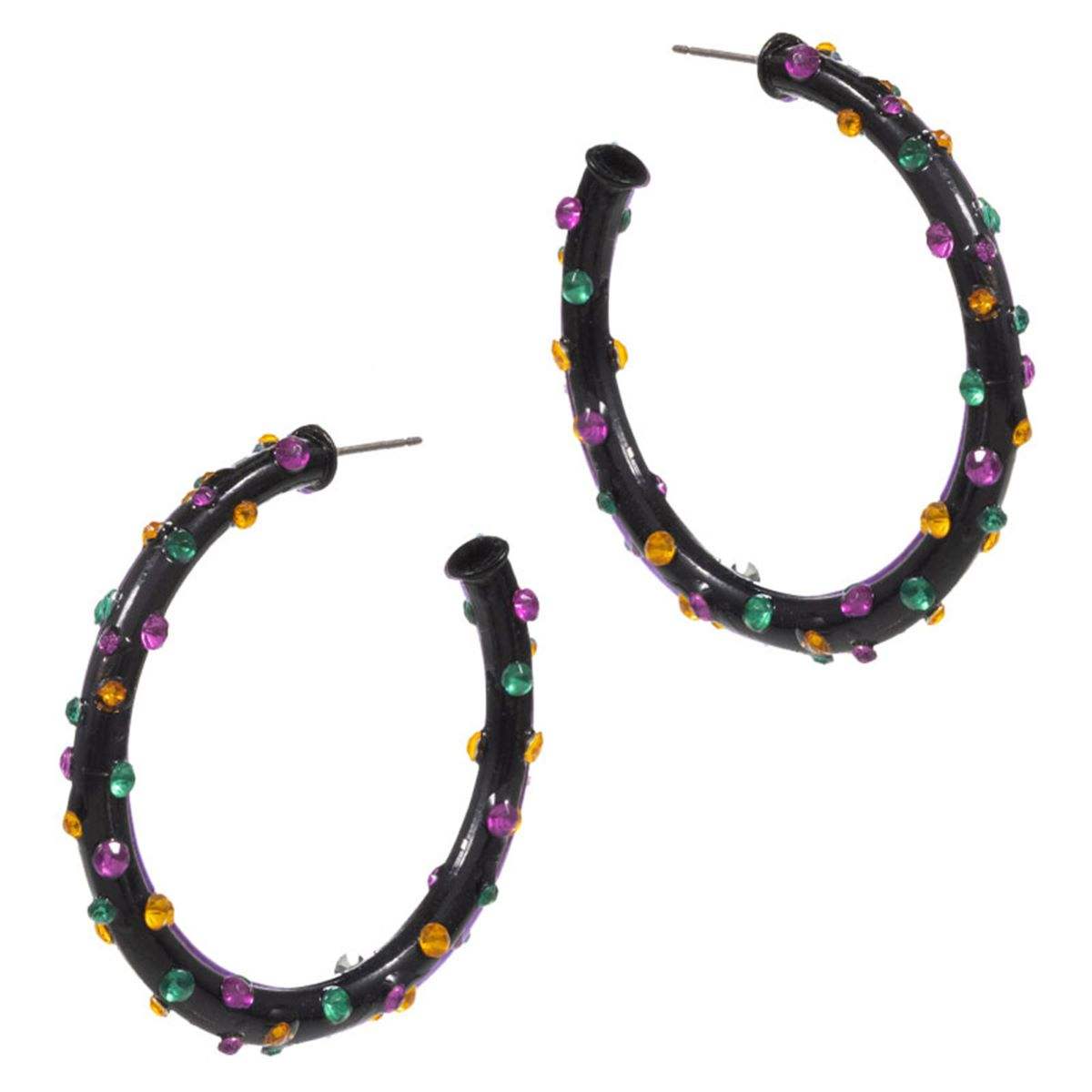 Mardi Gras Rhinestone Embellished Hoop Earrings - Madeline Love - Flyclothing LLC
