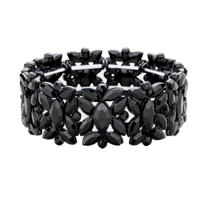 Marquise Floral Oval Crystal Cluster Stretch Evening Bracelet - Madeline Love - Flyclothing LLC