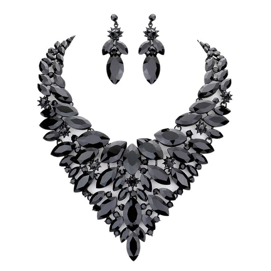 Marquise Stone Cluster Statement Evening Necklace - Madeline Love - Flyclothing LLC