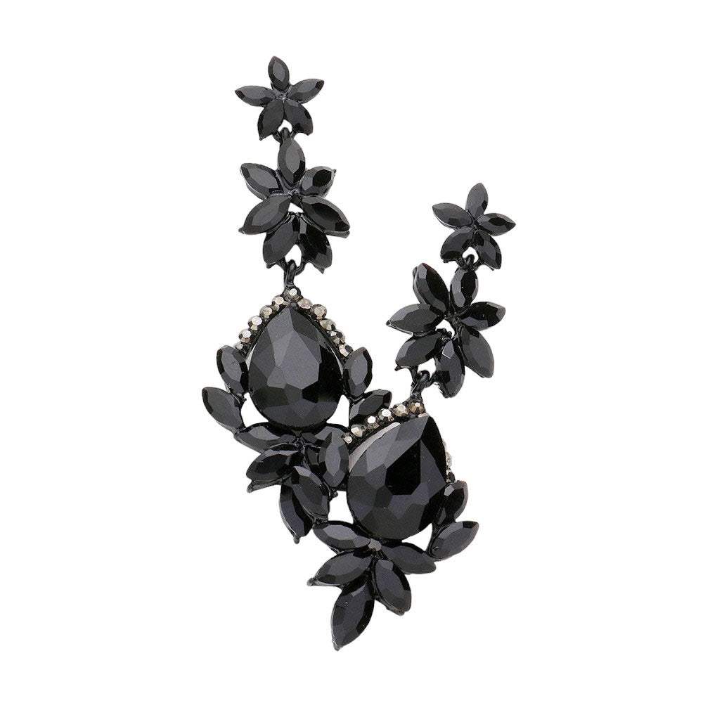 Marquise Stone Teardrop Floral Dangle Evening Earrings - Madeline Love - Flyclothing LLC