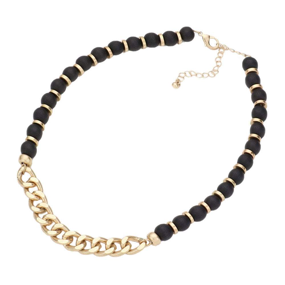 Metal Chain Link Accented Wood Necklace - Madeline Love - Flyclothing LLC