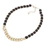Metal Chain Link Accented Wood Necklace - Madeline Love - Flyclothing LLC