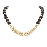 Metal Chain Link Accented Wood Necklace - Madeline Love - Flyclothing LLC
