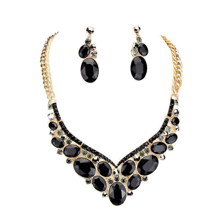 Oval Glass Crystal Evening Necklace - Madeline Love - Flyclothing LLC