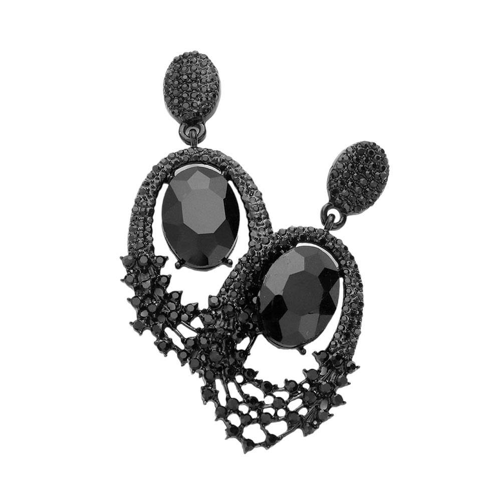 Oval Stone Accented Dangle Evening Earrings - Madeline Love - Flyclothing LLC