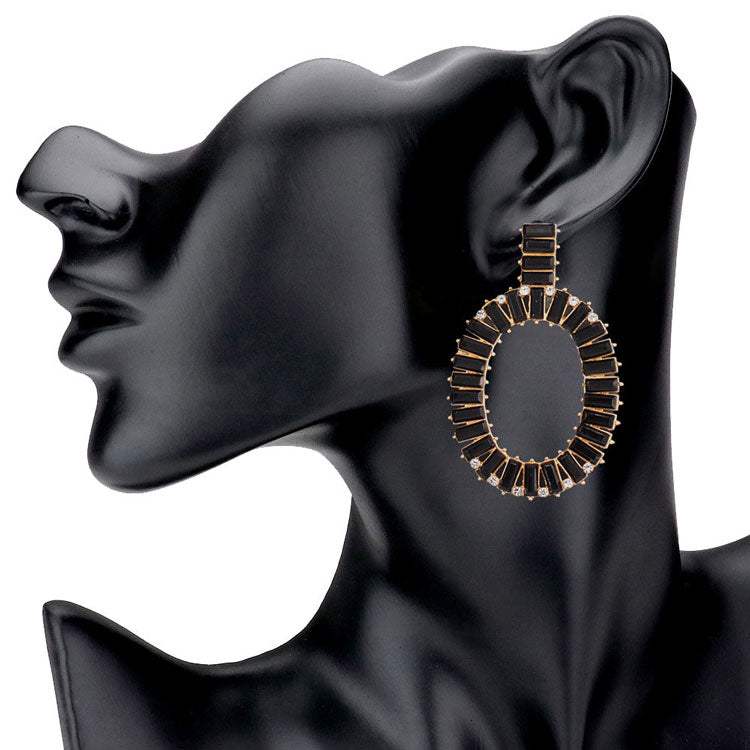 Rectangle Stone Embellished Oven Oval Earrings - Madeline Love - Flyclothing LLC