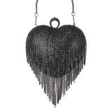 Rhinestone Fringe Heart Evening Tote Clutch Crossbody Bag - Madeline Love - Flyclothing LLC