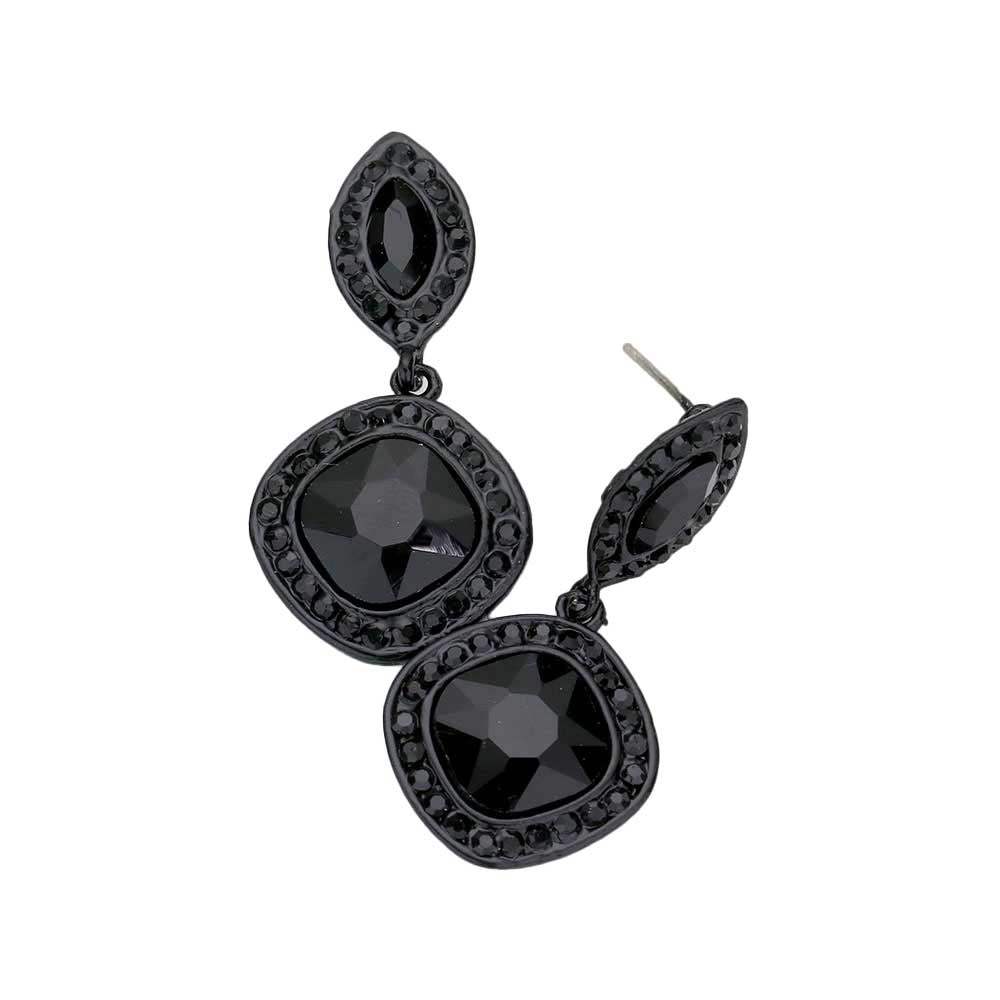Rhinestone Marquise Square Stone Dangle Evening Earrings - Madeline Love - Flyclothing LLC