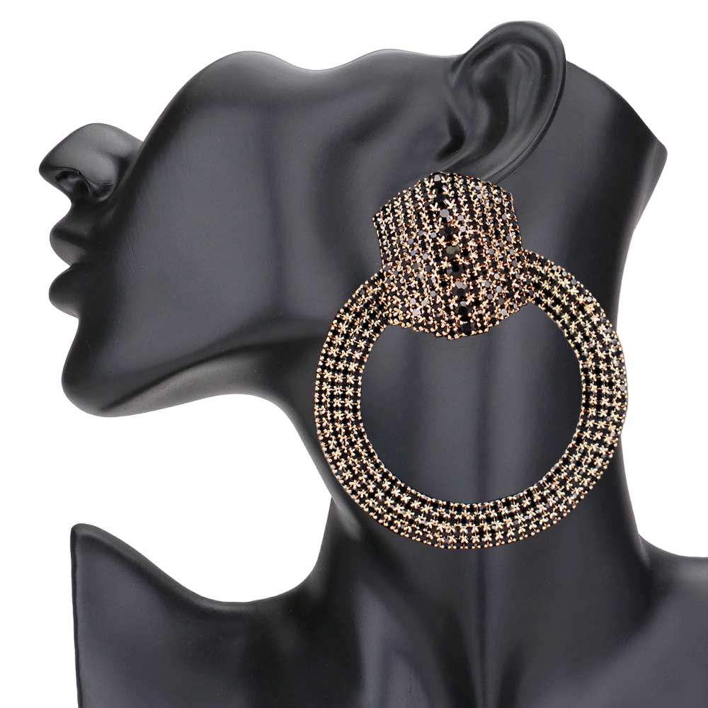 Rhinestone Pave Hexagon Open Circle Evening Earrings - Madeline Love - Flyclothing LLC