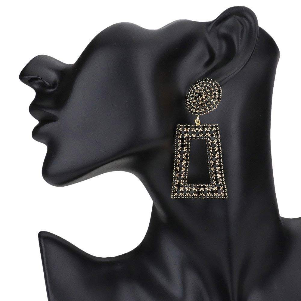 Rhinestone Pave Open Rectangle Dangle Evening Earrings - Madeline Love - Flyclothing LLC