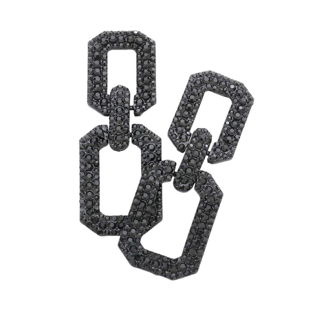 Rhinestone Paved Open Square Link Evening Earrings - Madeline Love - Flyclothing LLC