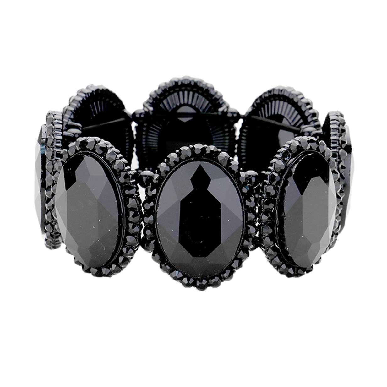 Rhinestone Trim Oval Crystal Stretch Evening Bracelet - Madeline Love - Flyclothing LLC