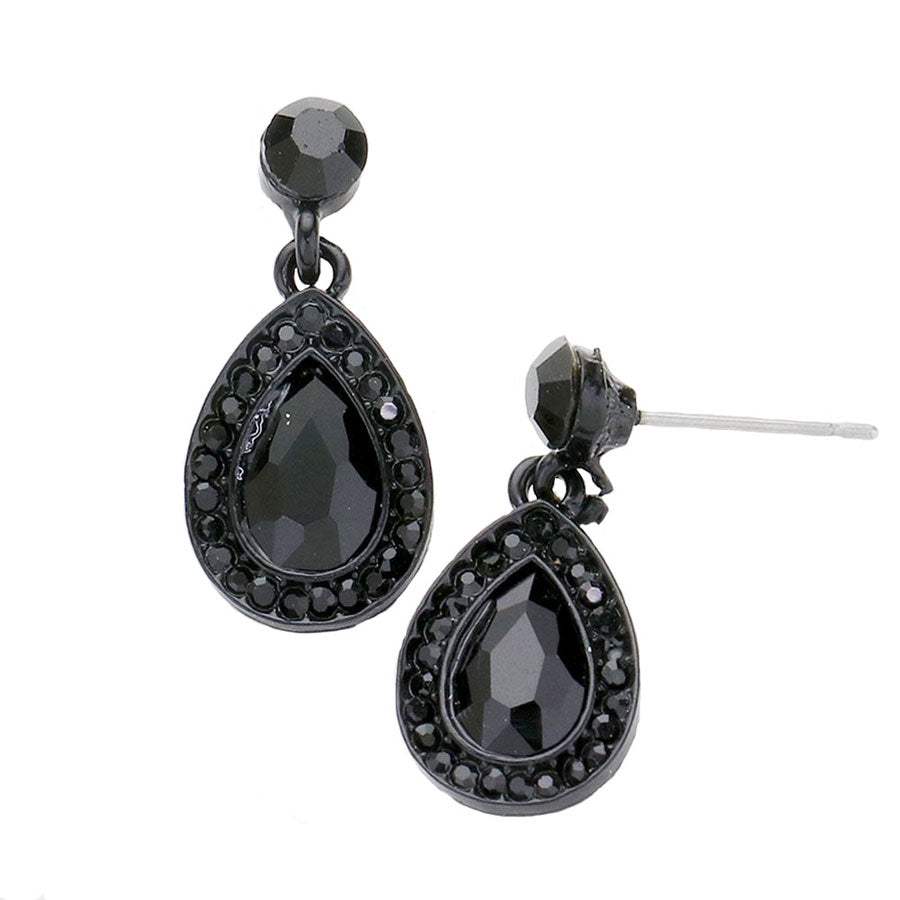 Rhinestone Trim Teardrop Stone Dangle Evening Earrings - Madeline Love - Flyclothing LLC