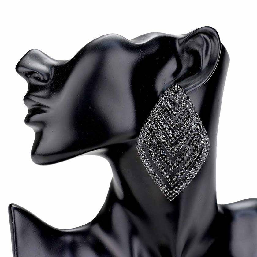 Rhinestone V Shape Rhombus Evening Earrings - Madeline Love - Flyclothing LLC