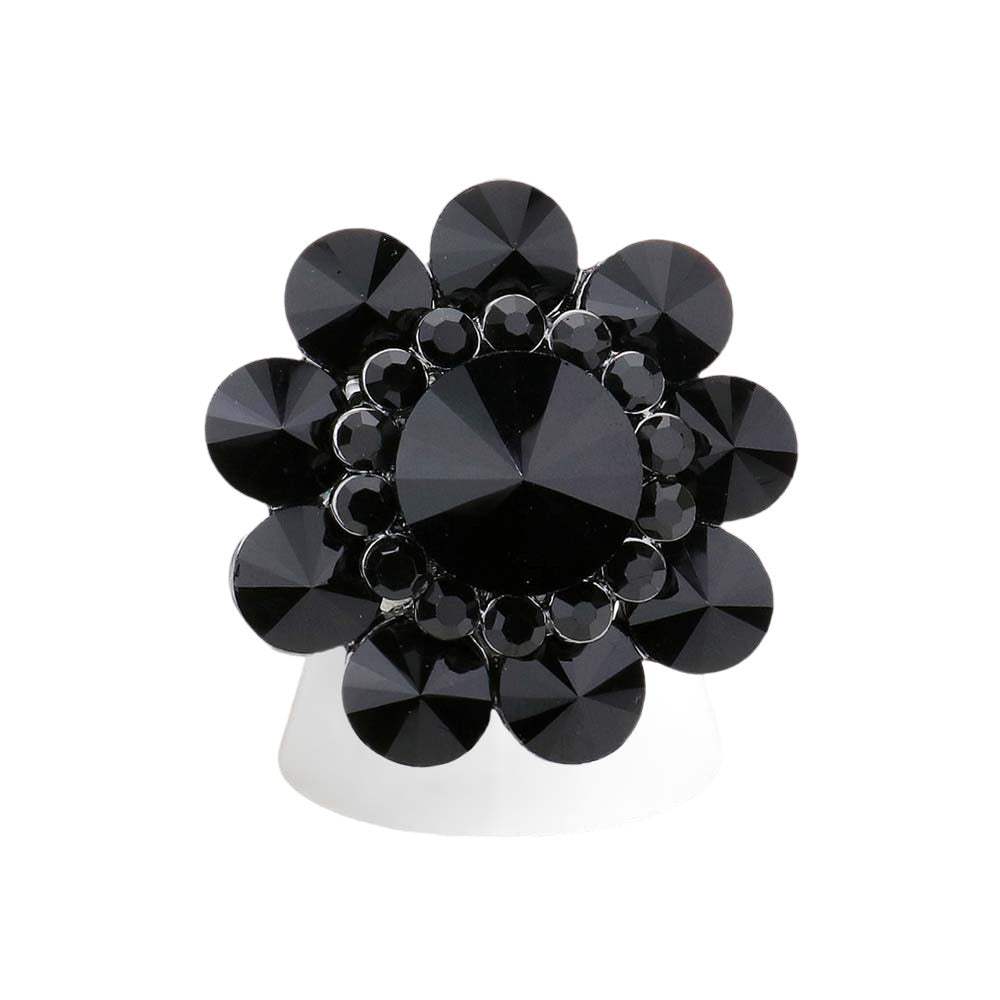 Round Crystal Flower Stretch Ring - Madeline Love - Flyclothing LLC