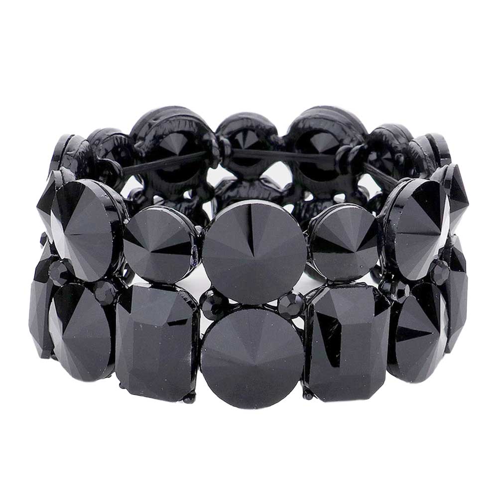 Round Emerald Cut Stone Stretch Evening Bracelet - Madeline Love - Flyclothing LLC