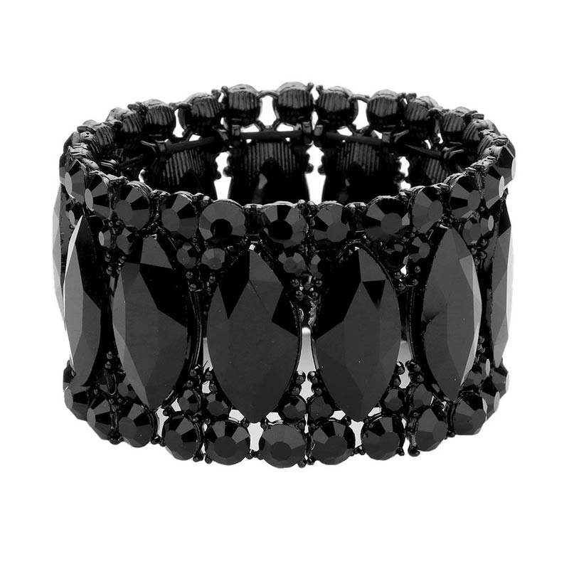 Round Marquise Stone Cluster Stretch Evening Bracelet - Madeline Love - Flyclothing LLC