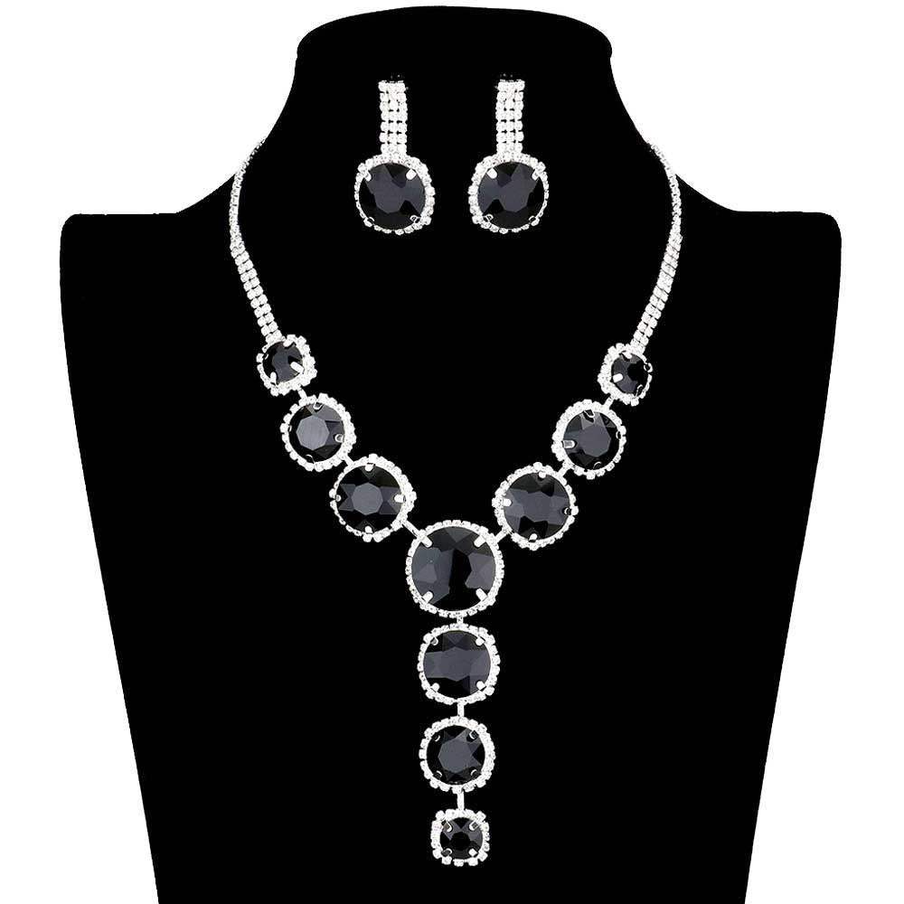 Round Stone Accented Evening Necklace Earring Set - Madeline Love - Flyclothing LLC