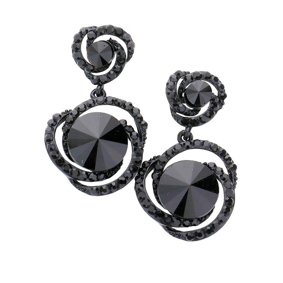 Round Stone Accented Link Dangle Evening Earrings - Madeline Love - Flyclothing LLC
