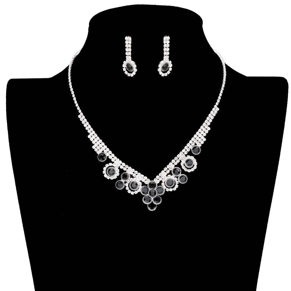 Round Stone Flower Accented Rhinestone Pave Necklace - Madeline Love - Flyclothing LLC
