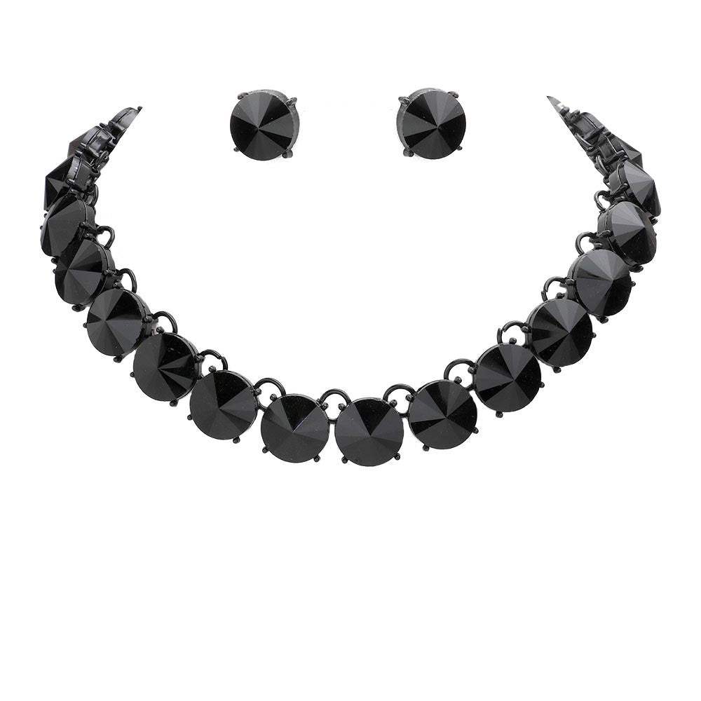 Round Stone Link Evening Necklace Earring Set - Madeline Love - Flyclothing LLC