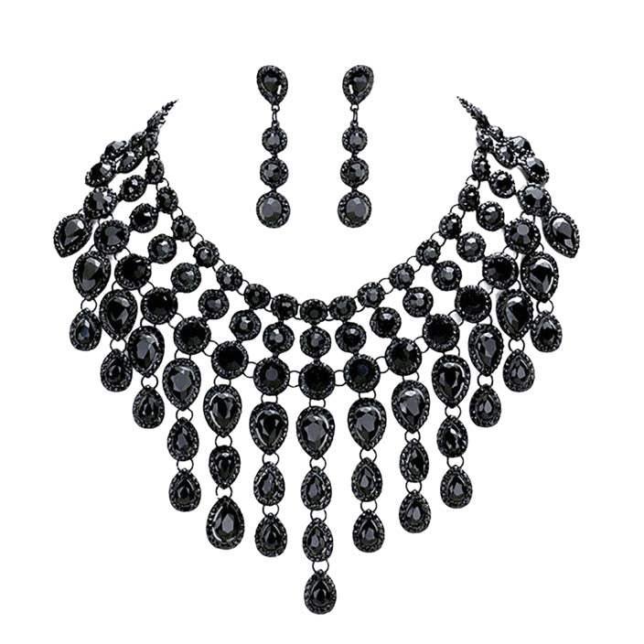 Round Teardrop Stone Cluster Evening Bib Necklace - Madeline Love - Flyclothing LLC