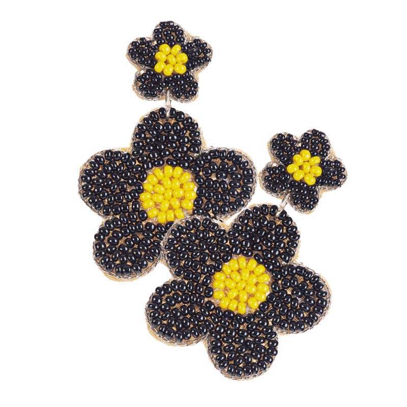 Seed Beaded Double Flower Link Dangle Earrings - Madeline Love - Flyclothing LLC