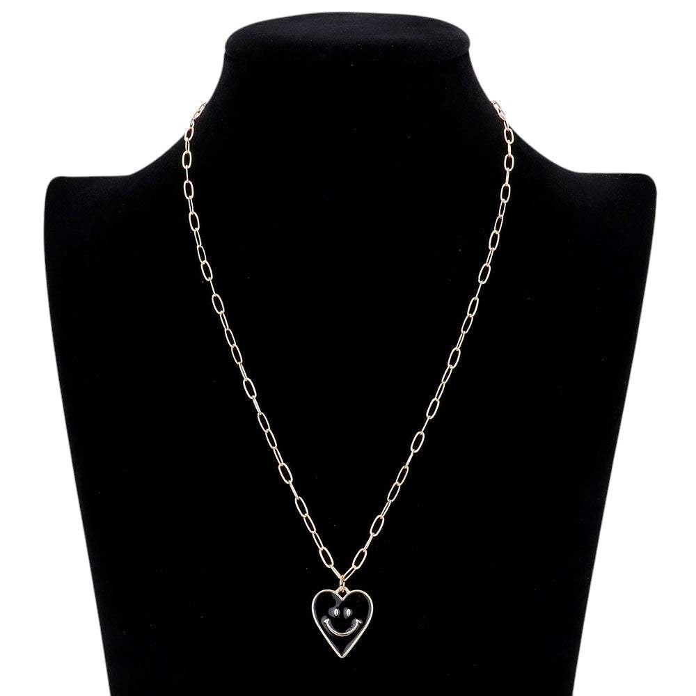 Smile Pointed Enamel Heart Pendant Necklace - Madeline Love - Flyclothing LLC