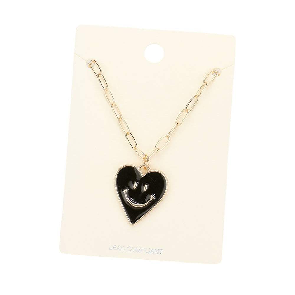 Smile Pointed Enamel Heart Pendant Necklace - Madeline Love - Flyclothing LLC