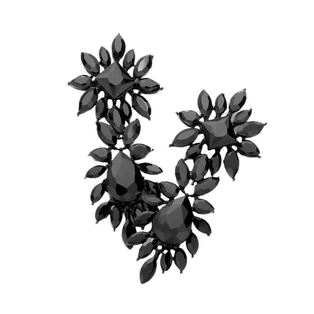 Square Teardrop Marquise Stone Cluster Evening Earrings - Madeline Love - Flyclothing LLC