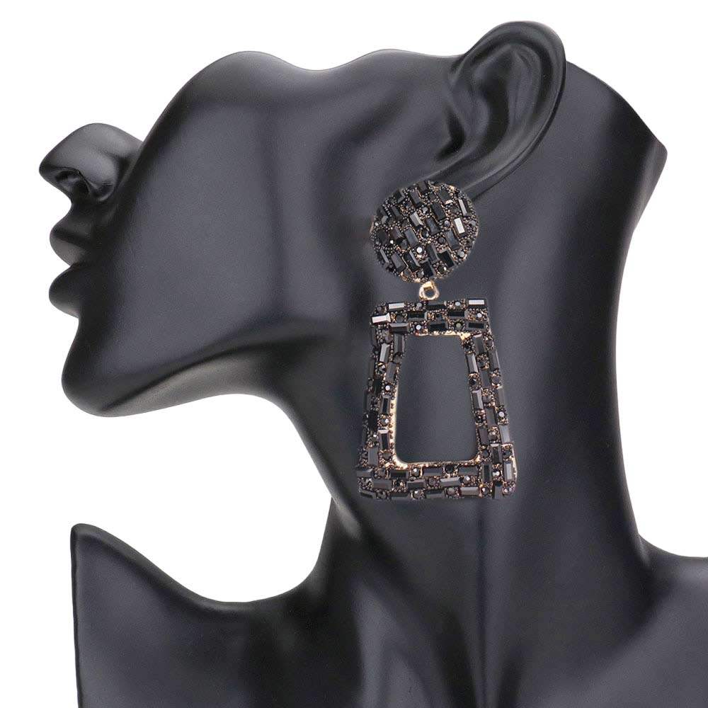 Stone Embellished Chunky Open Rectangle Evening Earrings - Madeline Love - Flyclothing LLC