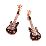 Stone Embellished Glittered Enamel Guitar Dangle Earrings - Madeline Love - Flyclothing LLC