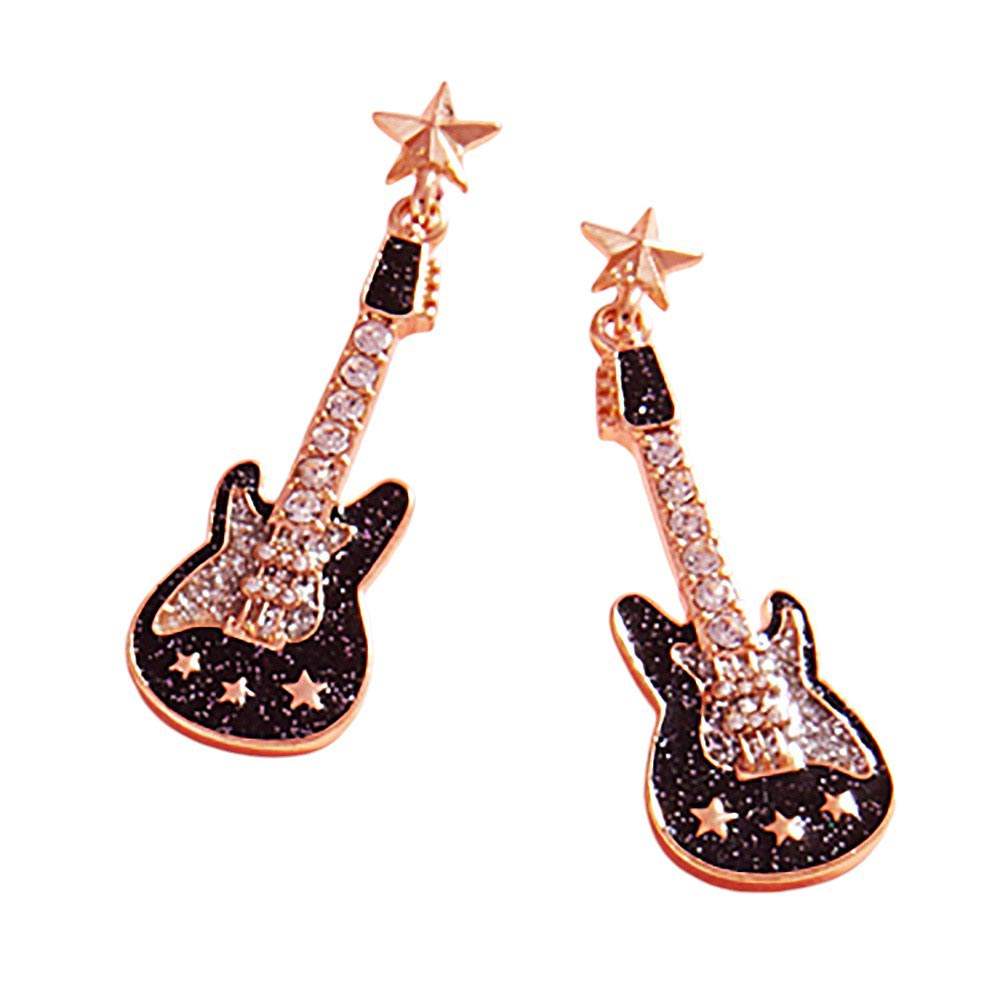 Stone Embellished Glittered Enamel Guitar Dangle Earrings - Madeline Love - Flyclothing LLC