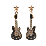 Stone Embellished Glittered Enamel Guitar Dangle Earrings - Madeline Love - Flyclothing LLC