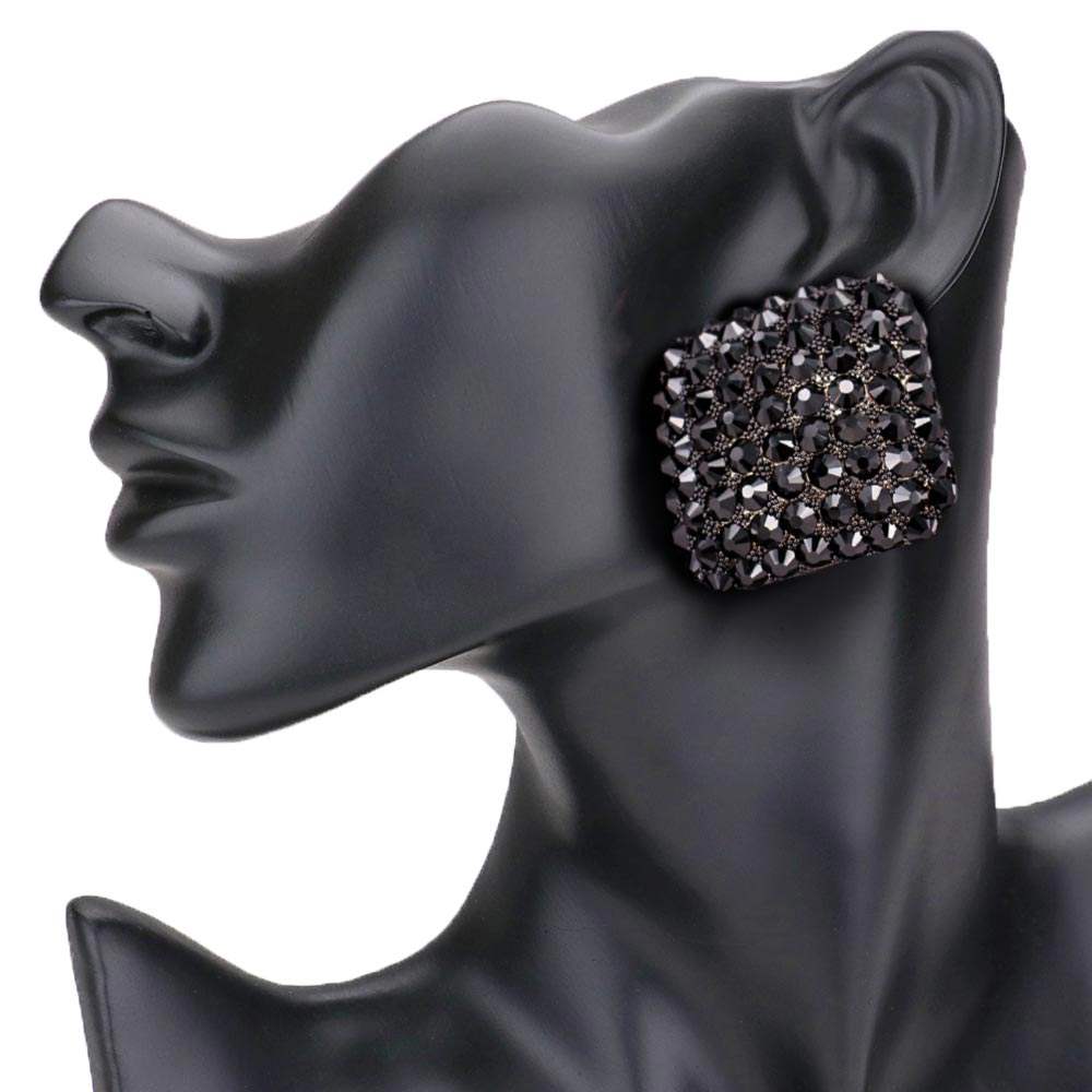 Stone Embellished Rhombus Earrings - Madeline Love - Flyclothing LLC