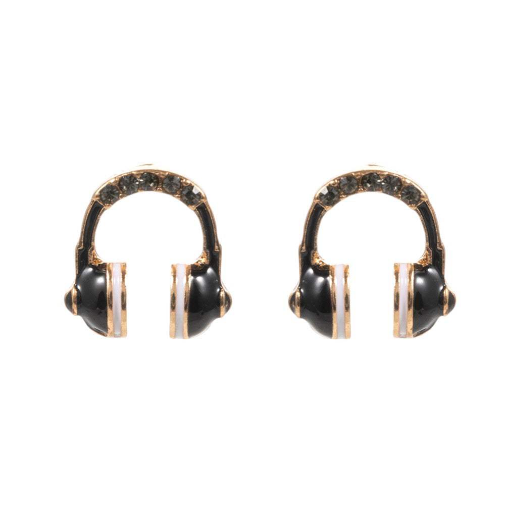 Stone Paved Enamel Headphone Stud Earrings - Madeline Love - Flyclothing LLC