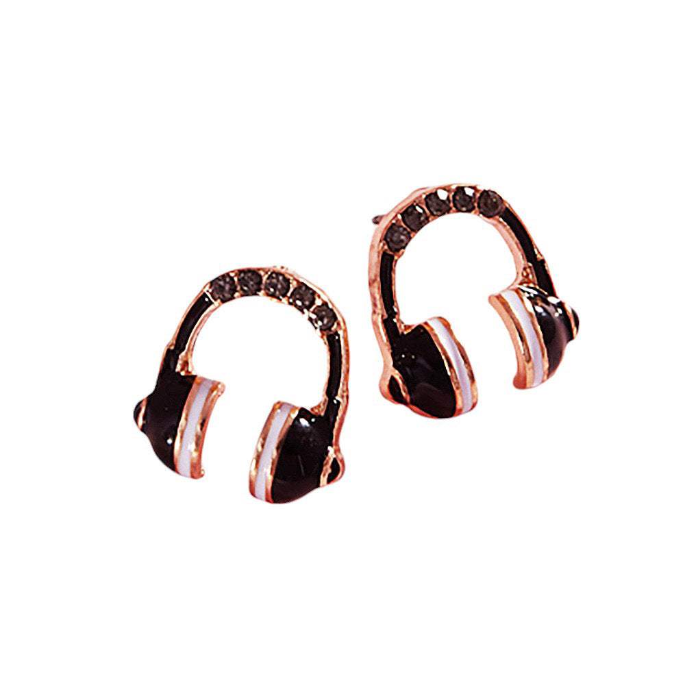 Stone Paved Enamel Headphone Stud Earrings - Madeline Love - Flyclothing LLC