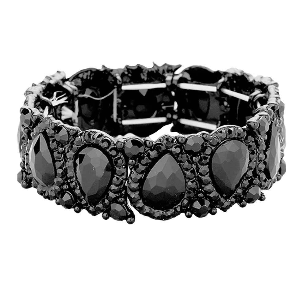Teardrop Rhinestone Trim Stretch Evening Bracelet - Madeline Love - Flyclothing LLC