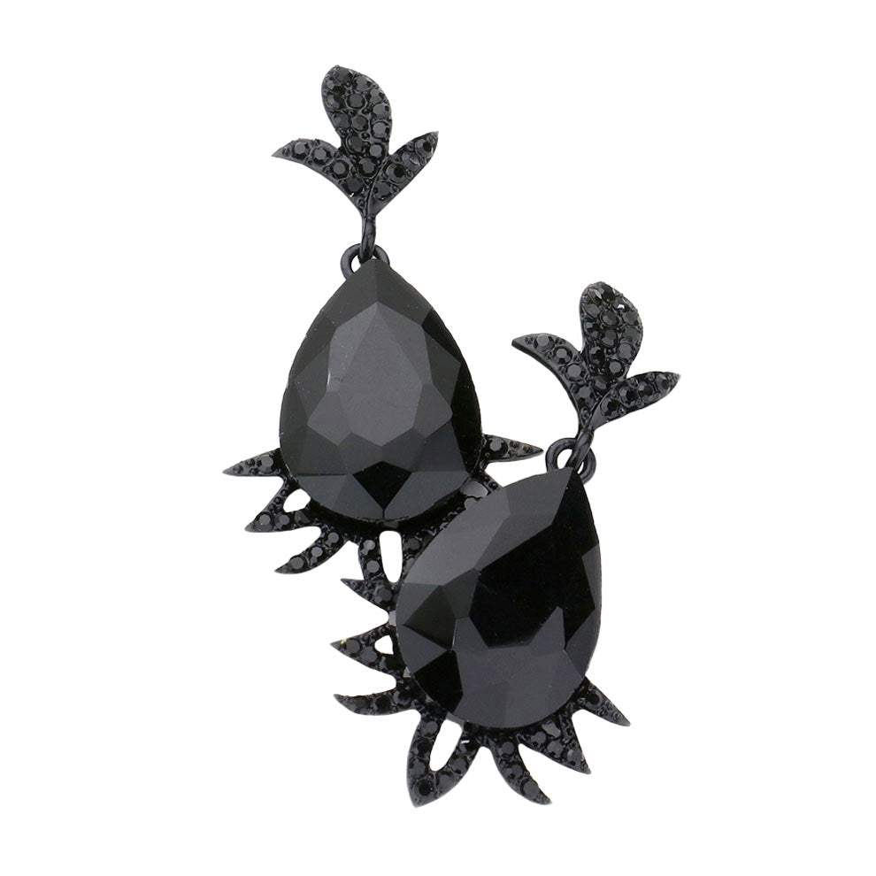 Teardrop Stone Accented Dangle Evening Earrings - Madeline Love - Flyclothing LLC