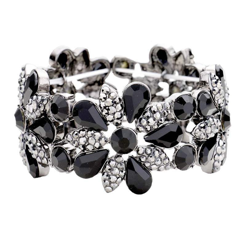 Teardrop Stone Accented Flower Stretch Evening Bracelet - Madeline Love - Flyclothing LLC