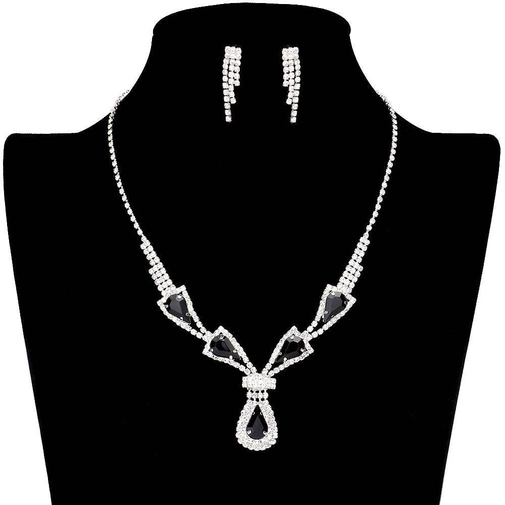Teardrop Stone Accented Rhinestone Jewelry Set - Madeline Love - Flyclothing LLC