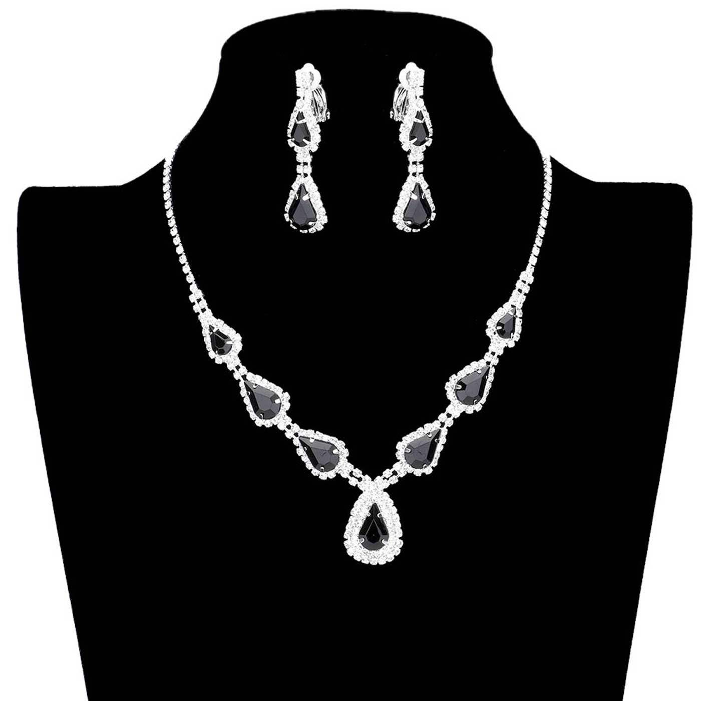 Teardrop Stone Accented Rhinestone Pave Necklace - Madeline Love - Flyclothing LLC