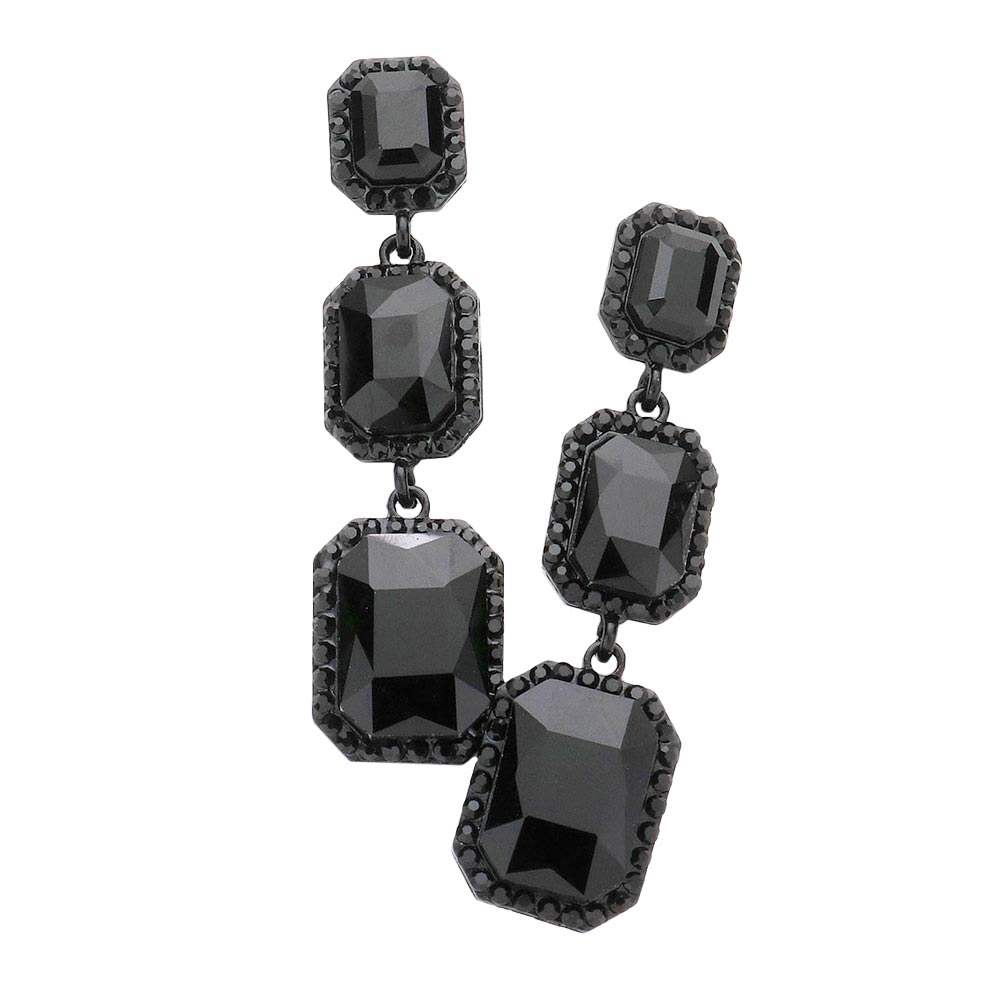 Triple Emerald Cut Stone Link Dangle Evening Earrings - Madeline Love - Flyclothing LLC