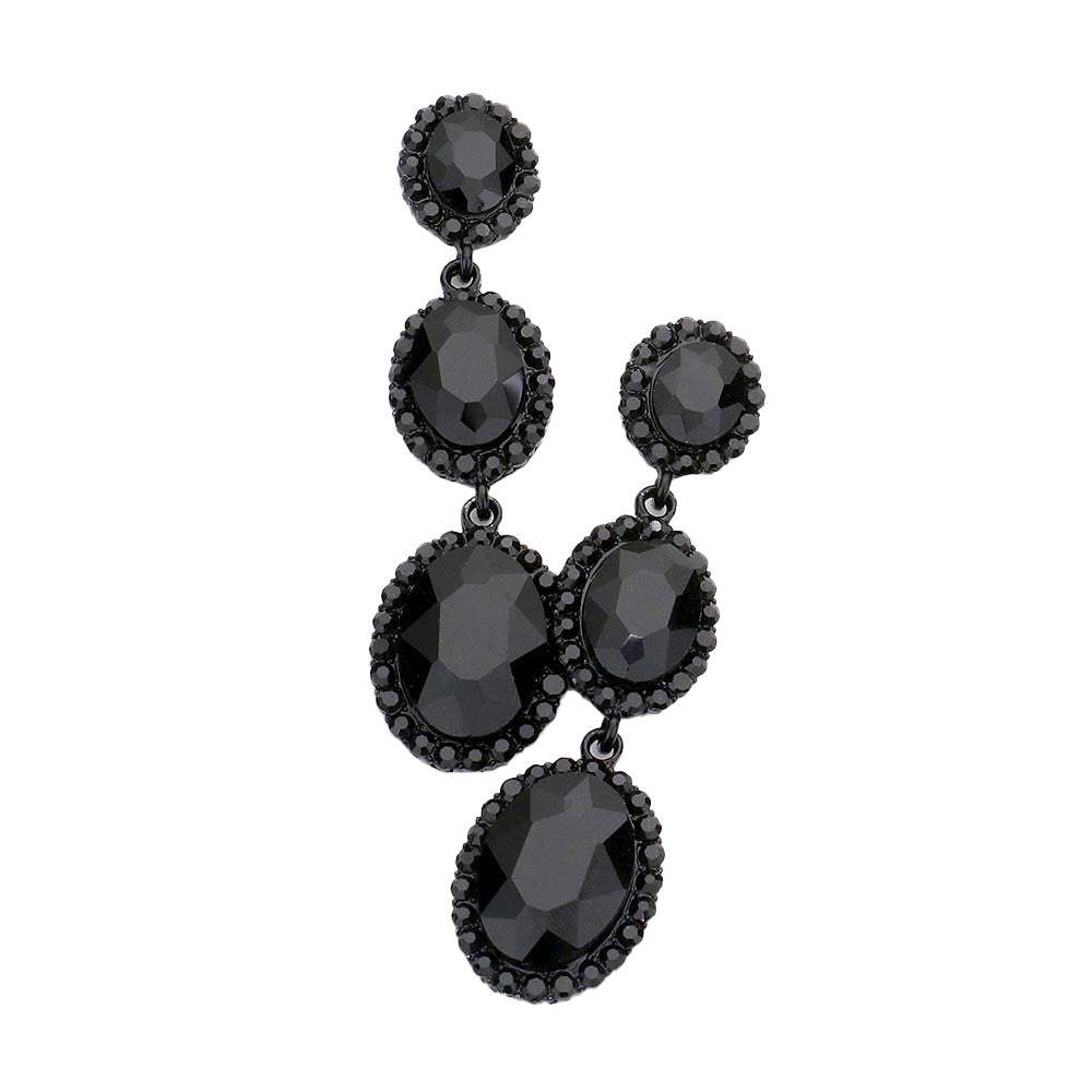 Triple Oval Glass Stone Drop Down Dangle Evening Earrings - Madeline Love - Flyclothing LLC