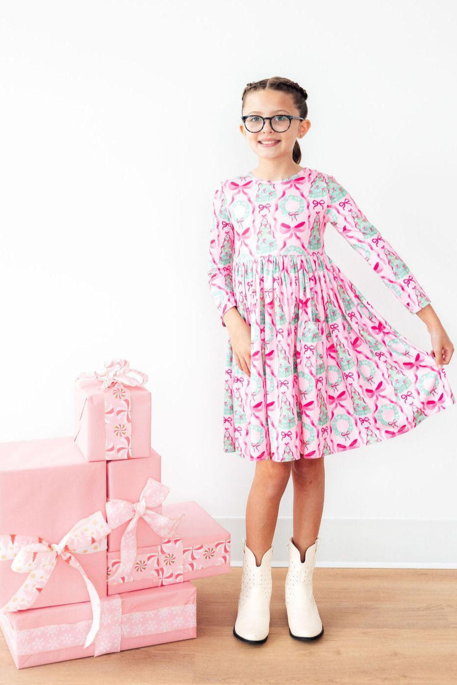Jingle Bows L/S Pocket Twirl Dress